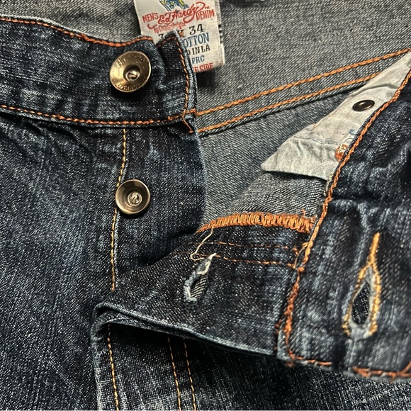 Ed Hardy Embroidered Tiger Hellcat Distressed Denim Blue Jeans size 34 - Picture 9 of 12